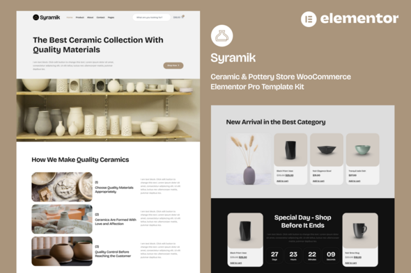 Syramik - Ceramic & Pottery Store WooCommerce Elementor Pro Template Kit